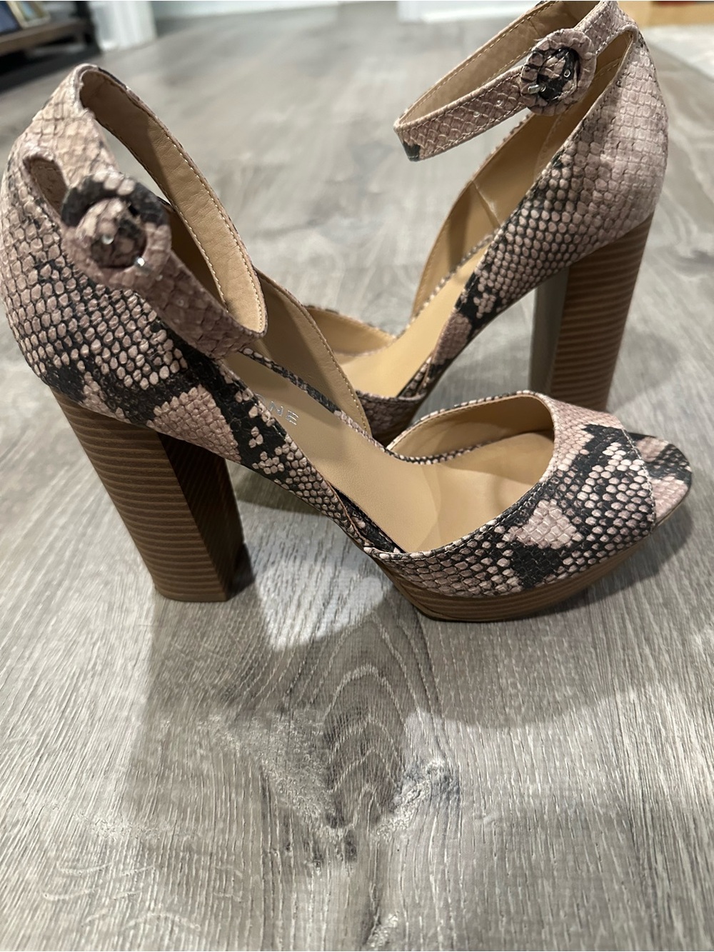 Women’s Pink Snake-Print Platform Block Heel Sandals